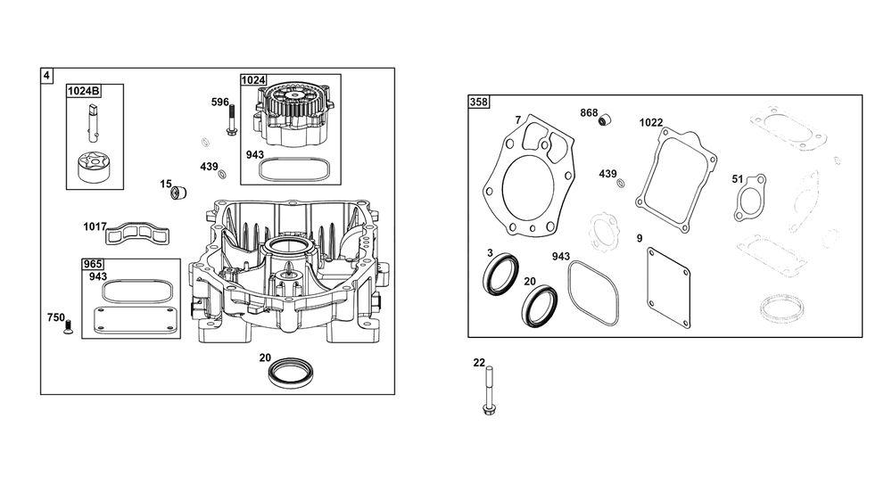 Crankcase Cover/Sump Group Diagram and Parts List for 61A777-0103-J1  Briggs and Stratton Engine
